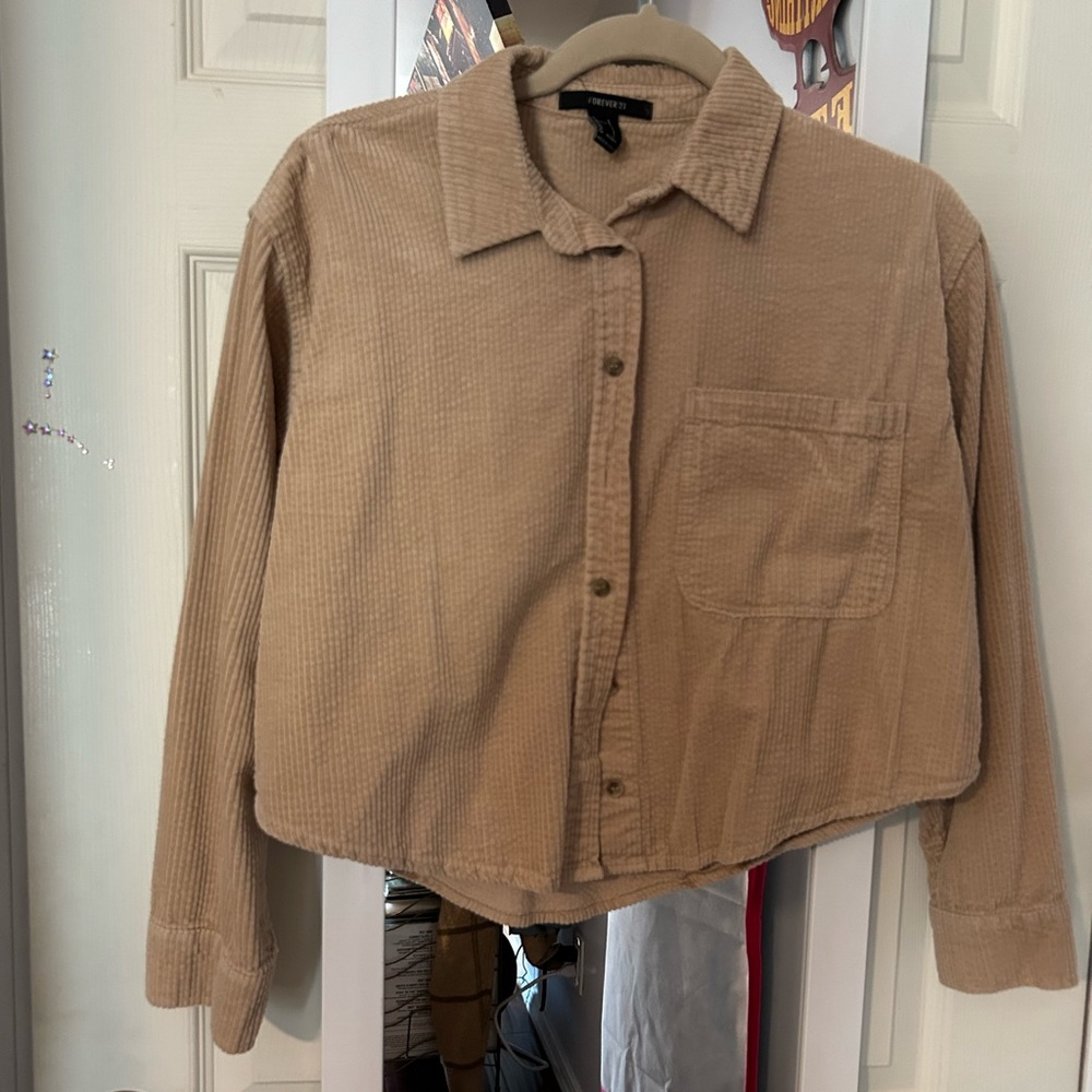 Camel corduroy cropped button down